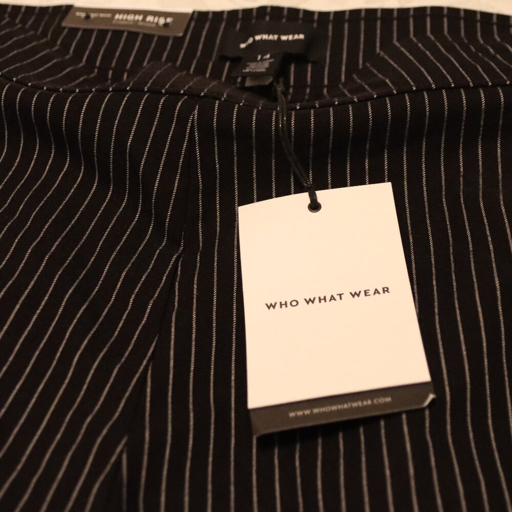 Who What Wear Pinstripe cropped stretch jet black white 14/27 inseam pant New - Picture 5 of 11